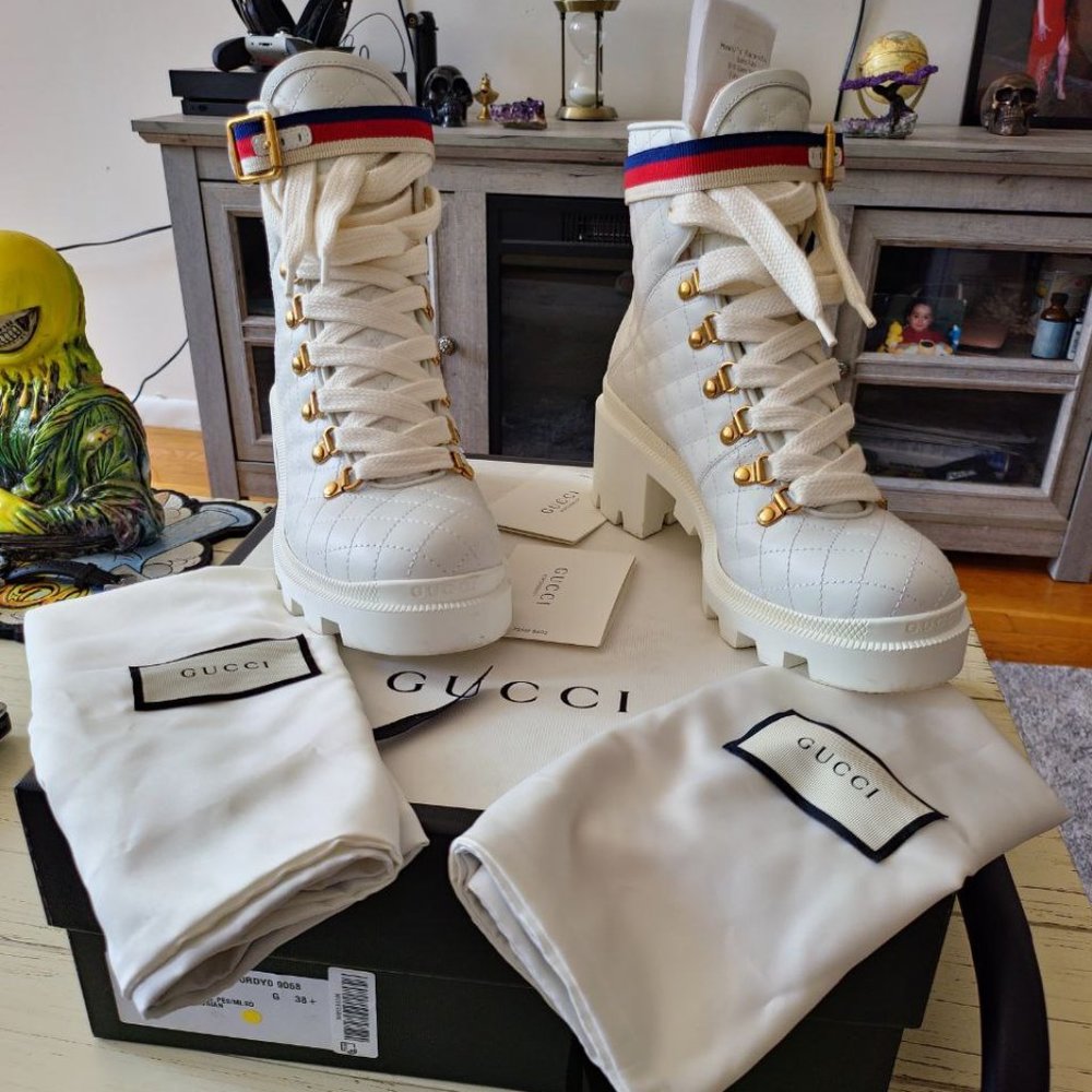 GUCCI WHITE LEATHER TRIP ANKLE BOOT